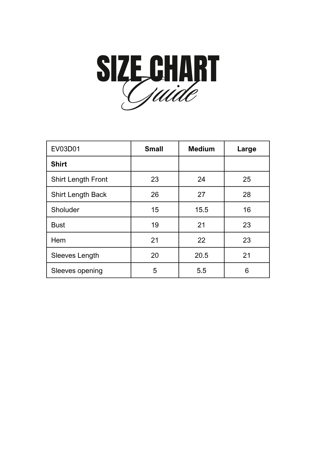 Size Chart