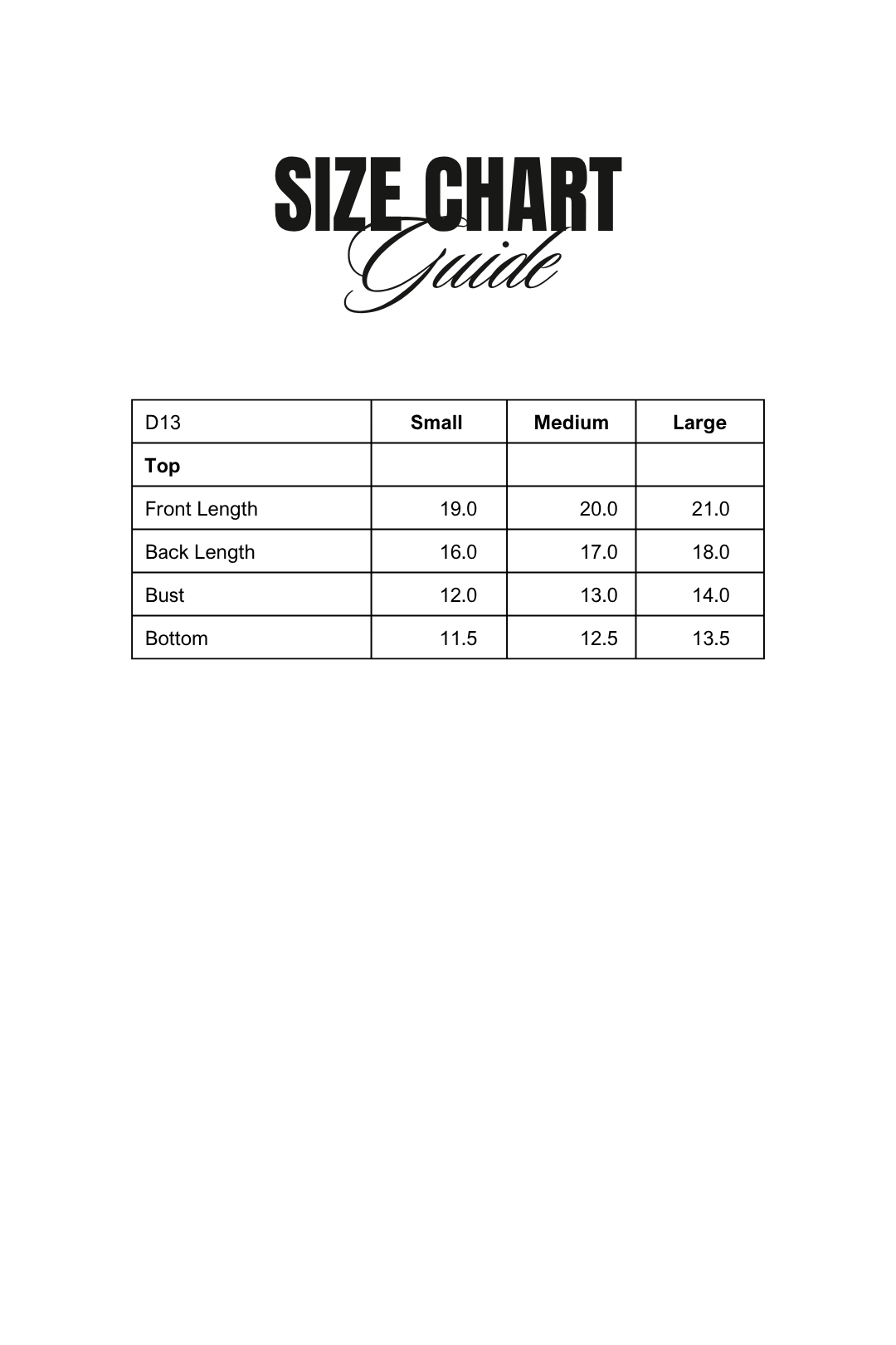 Size Chart