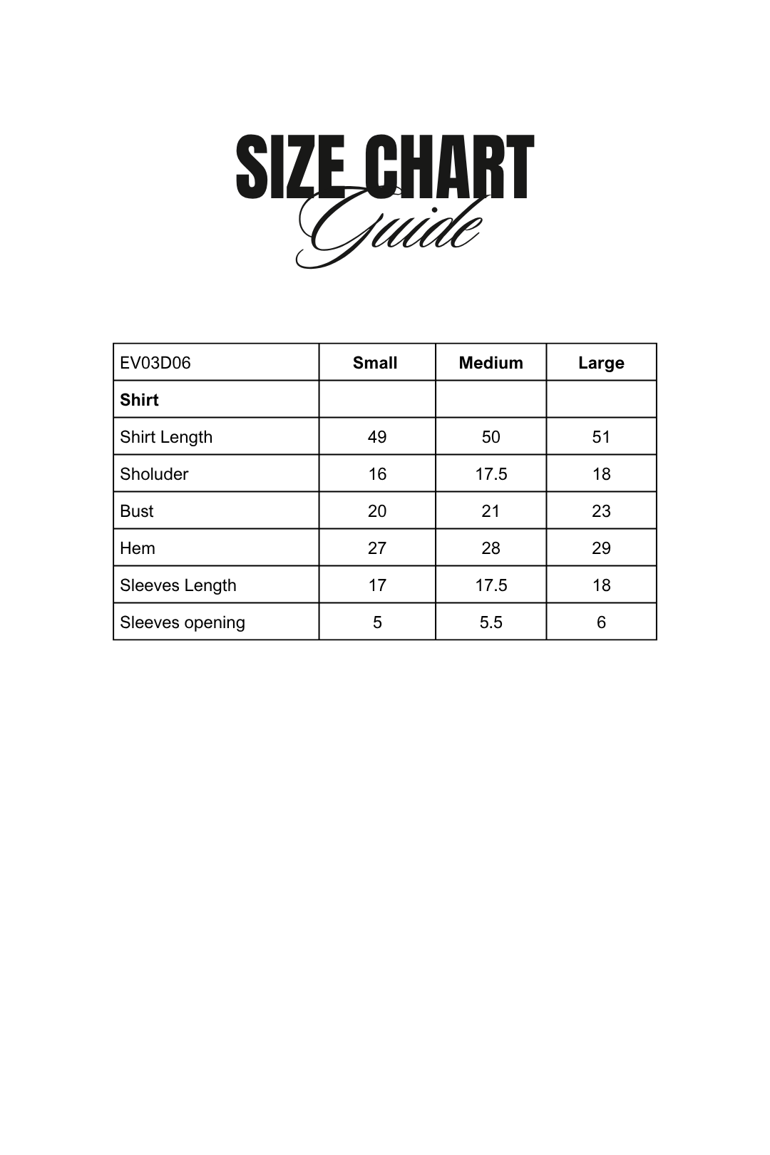 Size Chart
