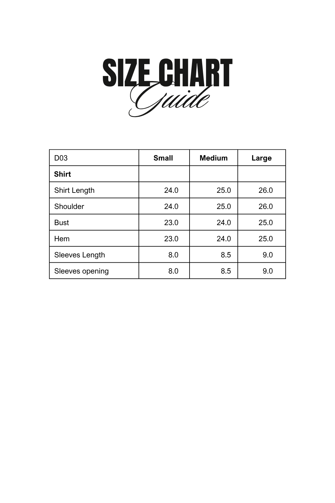 Size Chart